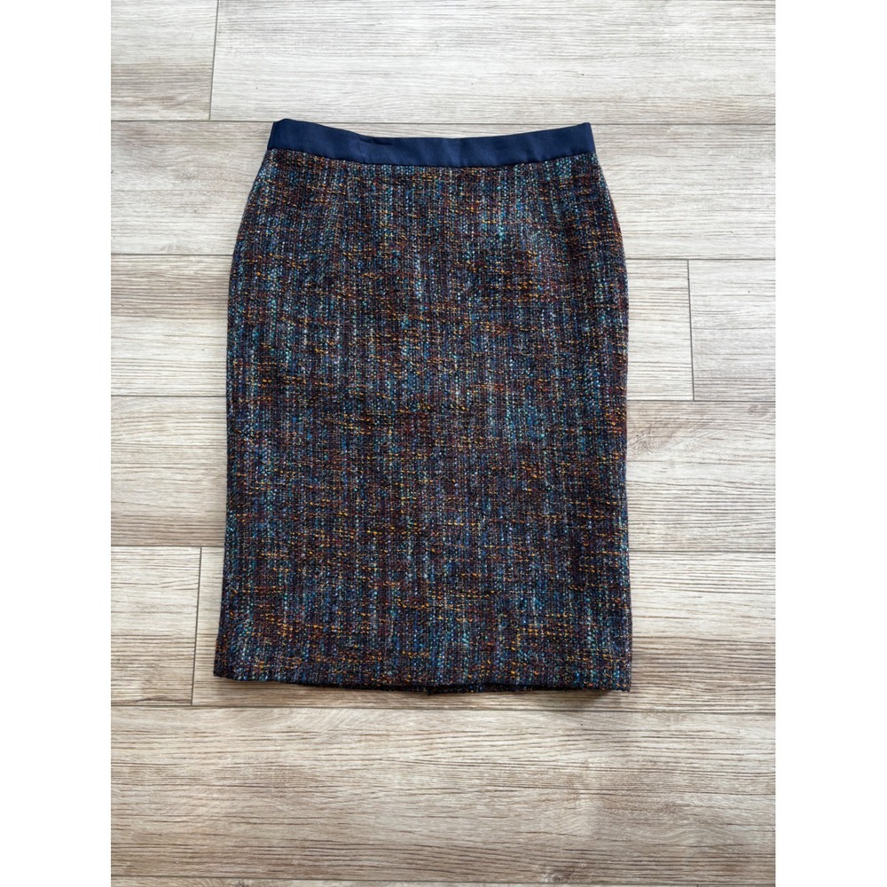 Boden Womens Multi-Color Wool Blend Tweed Pencil Skirt Navy Blue Size 10L TALL